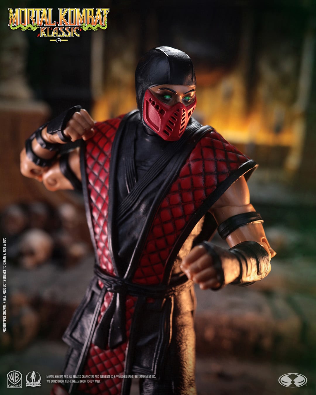 Ermac Mortal Kombat Klassic 7-Inch Figure — Figure Detail close-up of masked face, green eyes, and red quilted chest armor