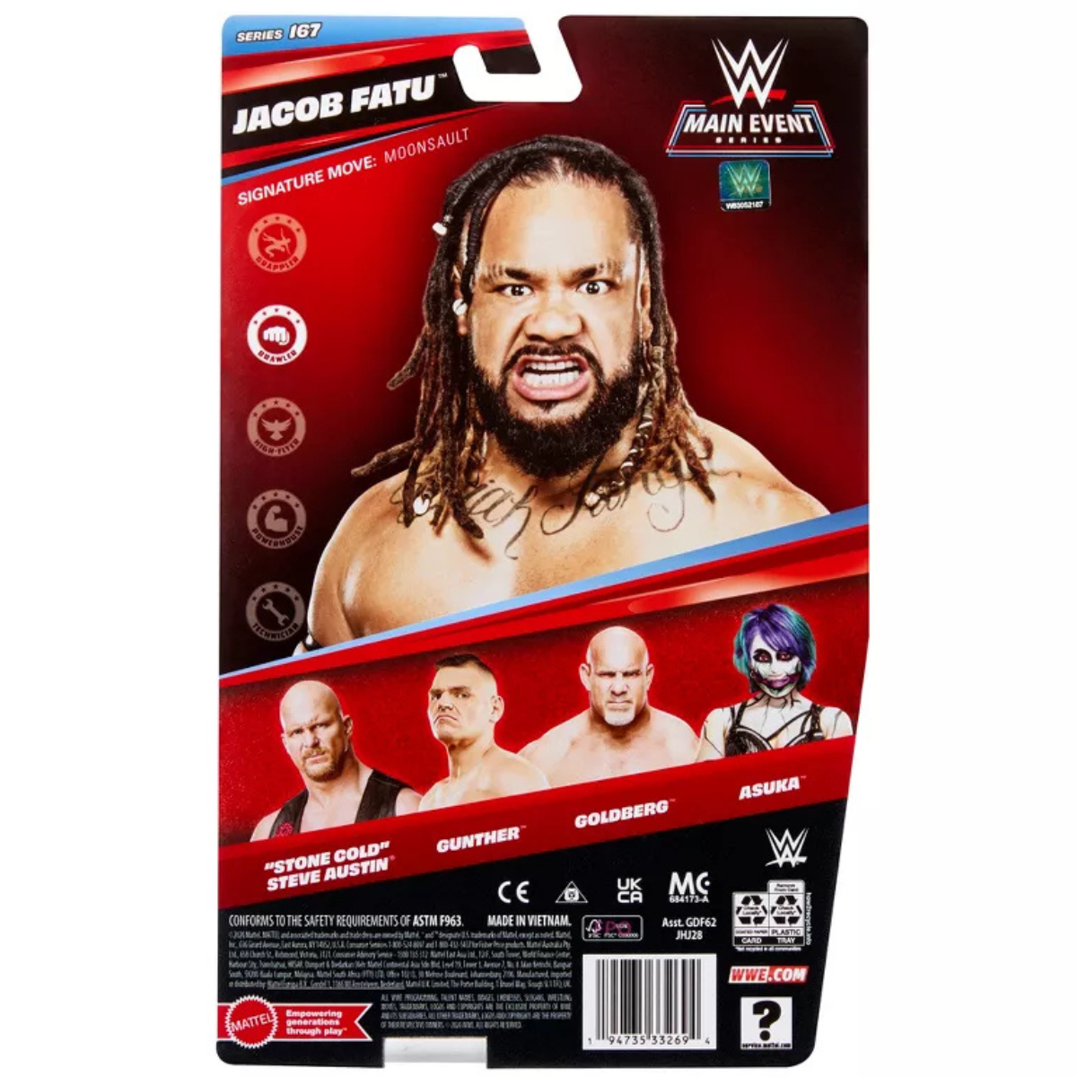 Jacob Fatu WWE Main Event Series 167 6-Inch Figure — Card Back with Series Info