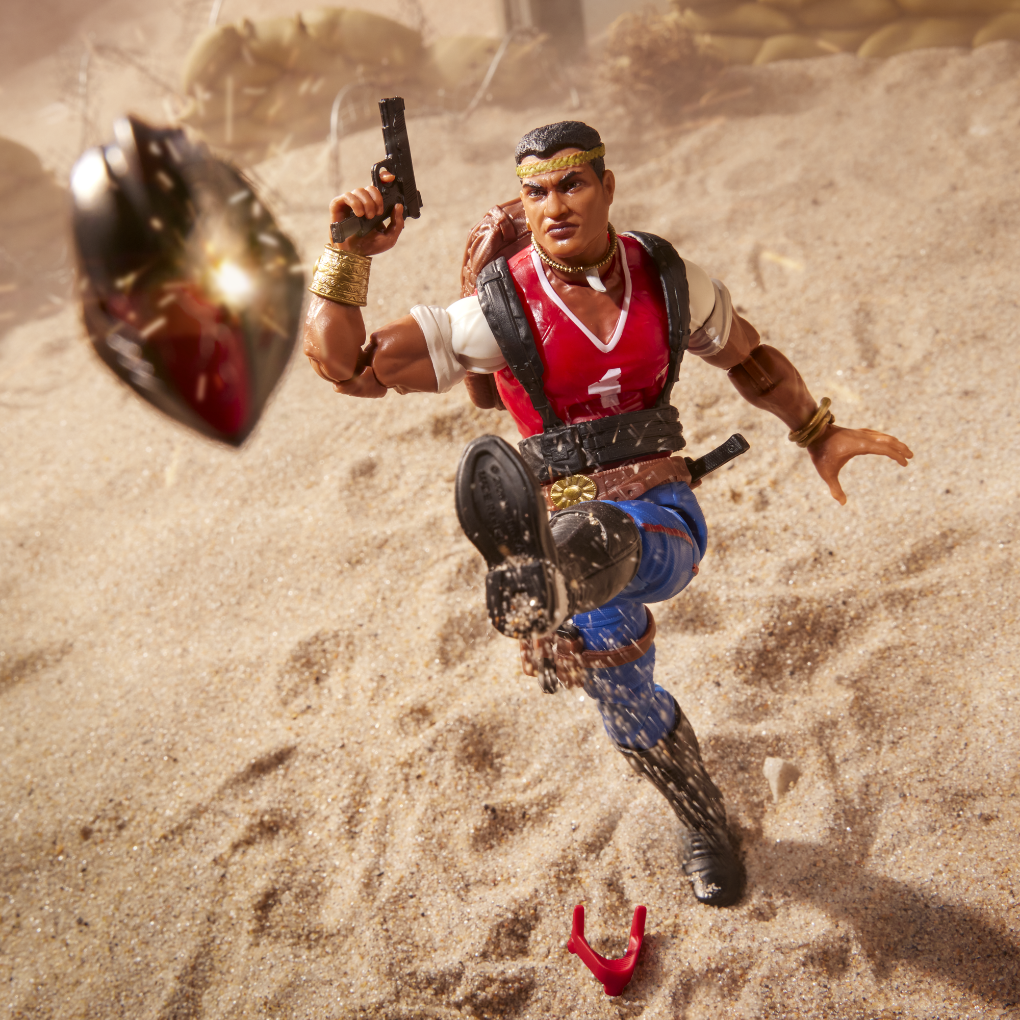 Red Dog G.I. Joe Classified Series 6-Inch — Articulation Pose with Pistol and Deflected Shield in Desert Setting