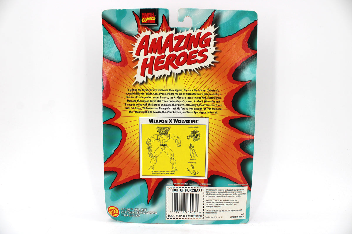 Weapon X Wolverine Amazing Heroes 1997 Toy Biz — Card Back with Accessory Diagram