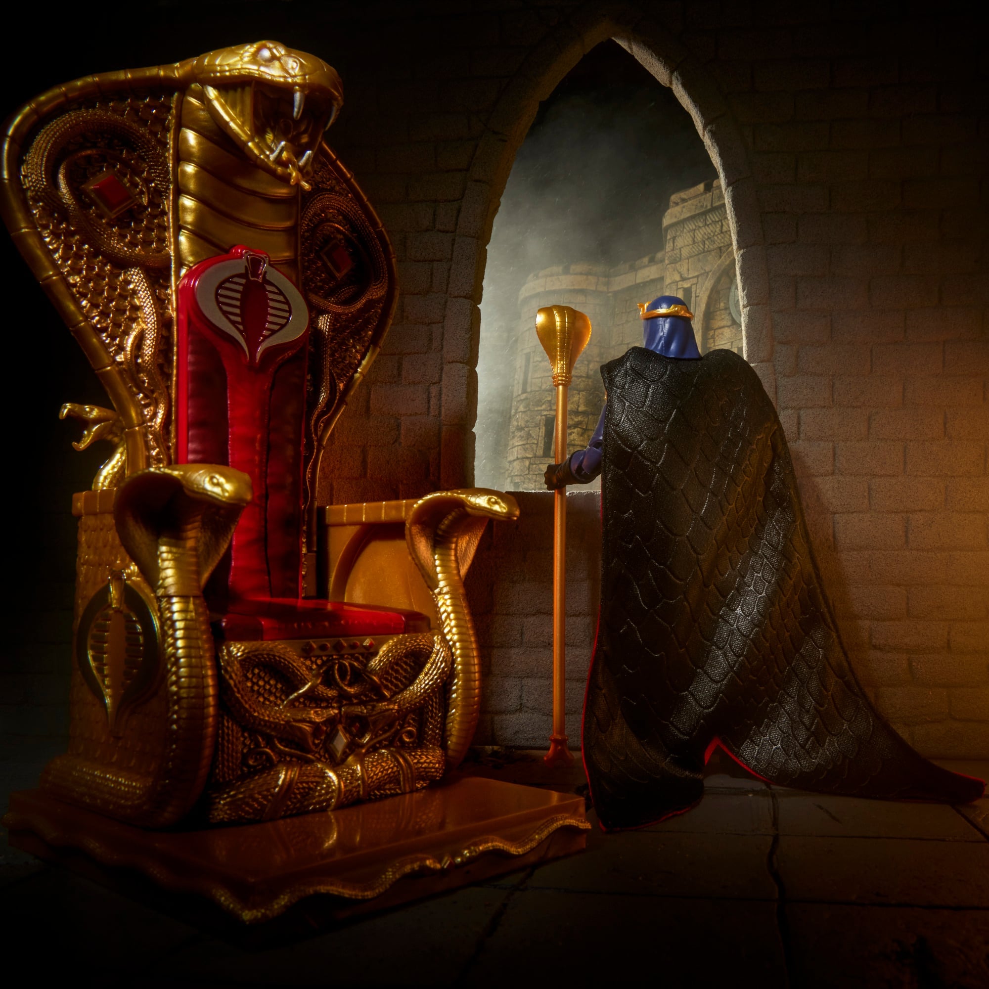 Cobra Commander Classified Series 6-Inch Figure — Back View with Snake-Scale Cape and Throne Side Detail