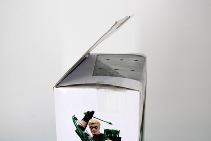 Green Arrow The New 52: Justice League DC Collectibles Action Figure — Side View with Open Box Top and Character Art Visible