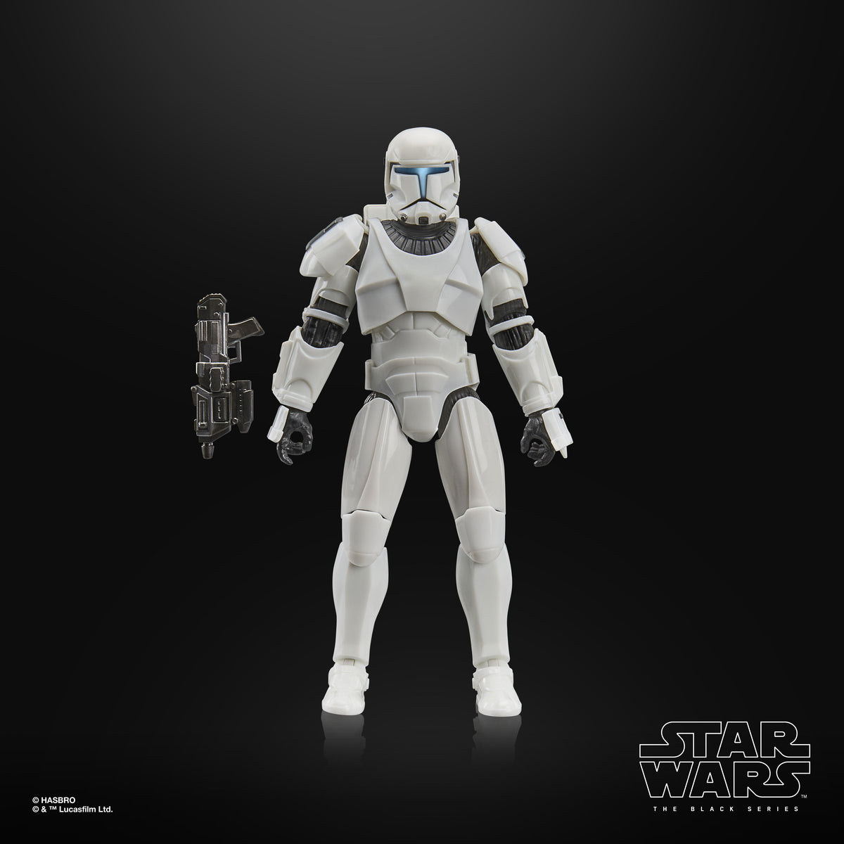 Clone Commando Black Series 6-Inch Figure — Front View with Blaster Displayed Separately