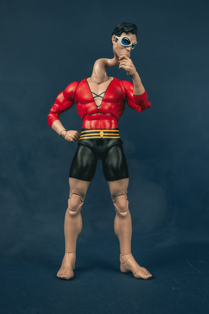 Plastic Man DC Multiverse 7-Inch Figure — Front View with Stretched Neck and Serious Head