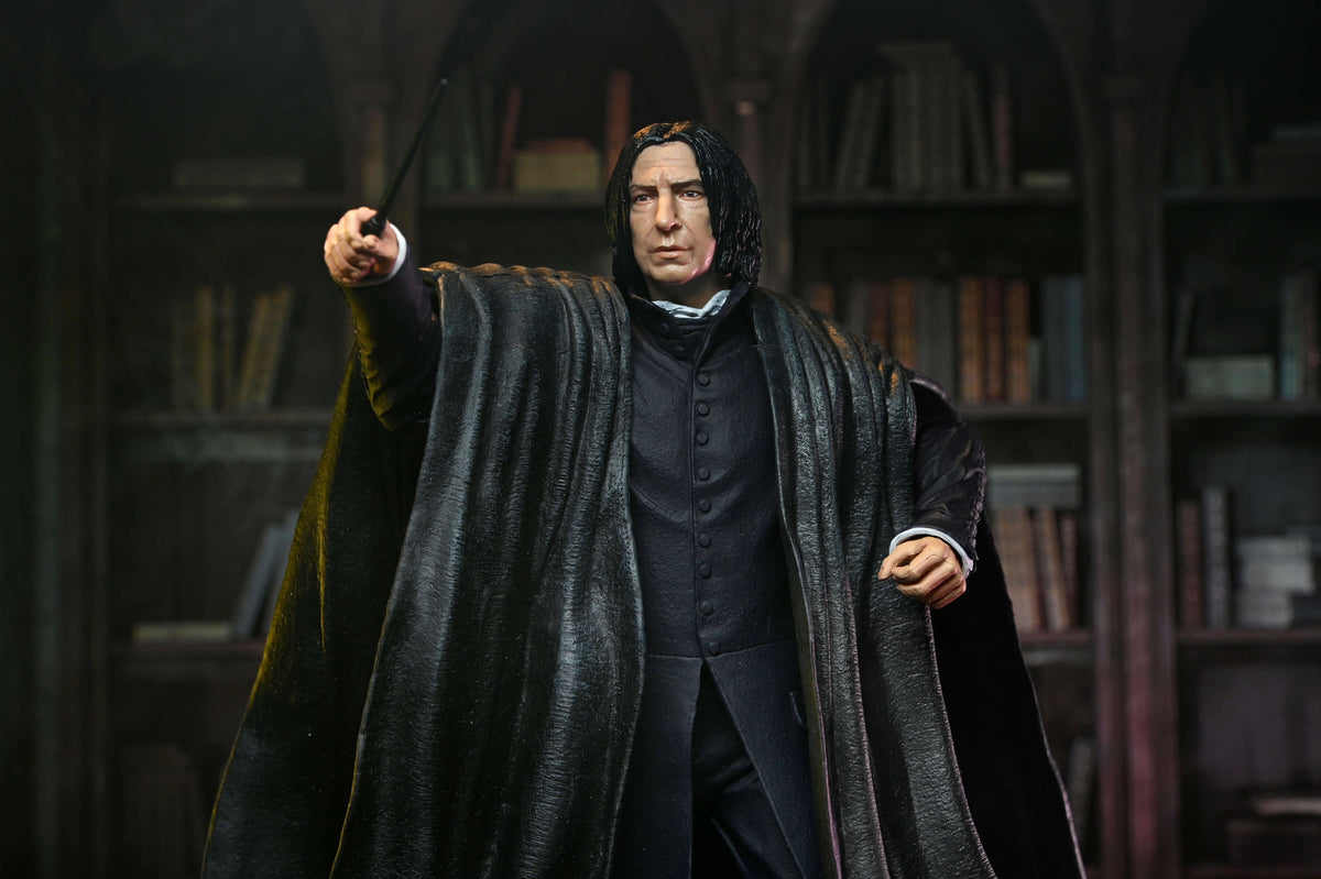 Professor Snape Harry Potter Legacy Collection 7-Inch Figure — Front View Wand Extended Library Background