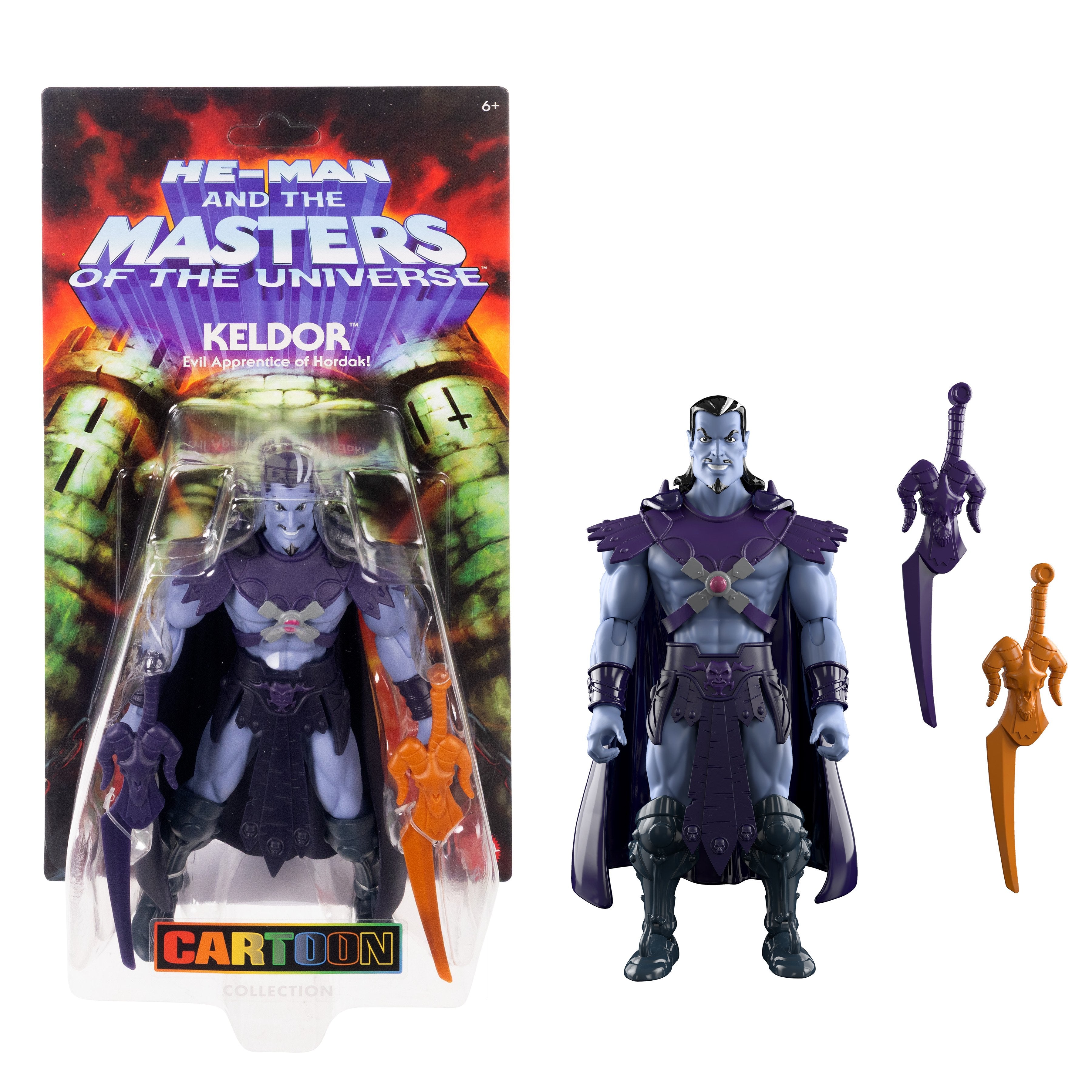 Keldor Masters of the Universe Origins 5.5-Inch Figure — Package Front with Cartoon Collection Card and Out of Box Contents