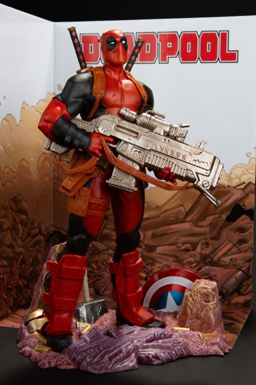 Deadpool McFarlane 1/6 Scale Figure — Front View Highlighting Captain America Shield Base Detail
