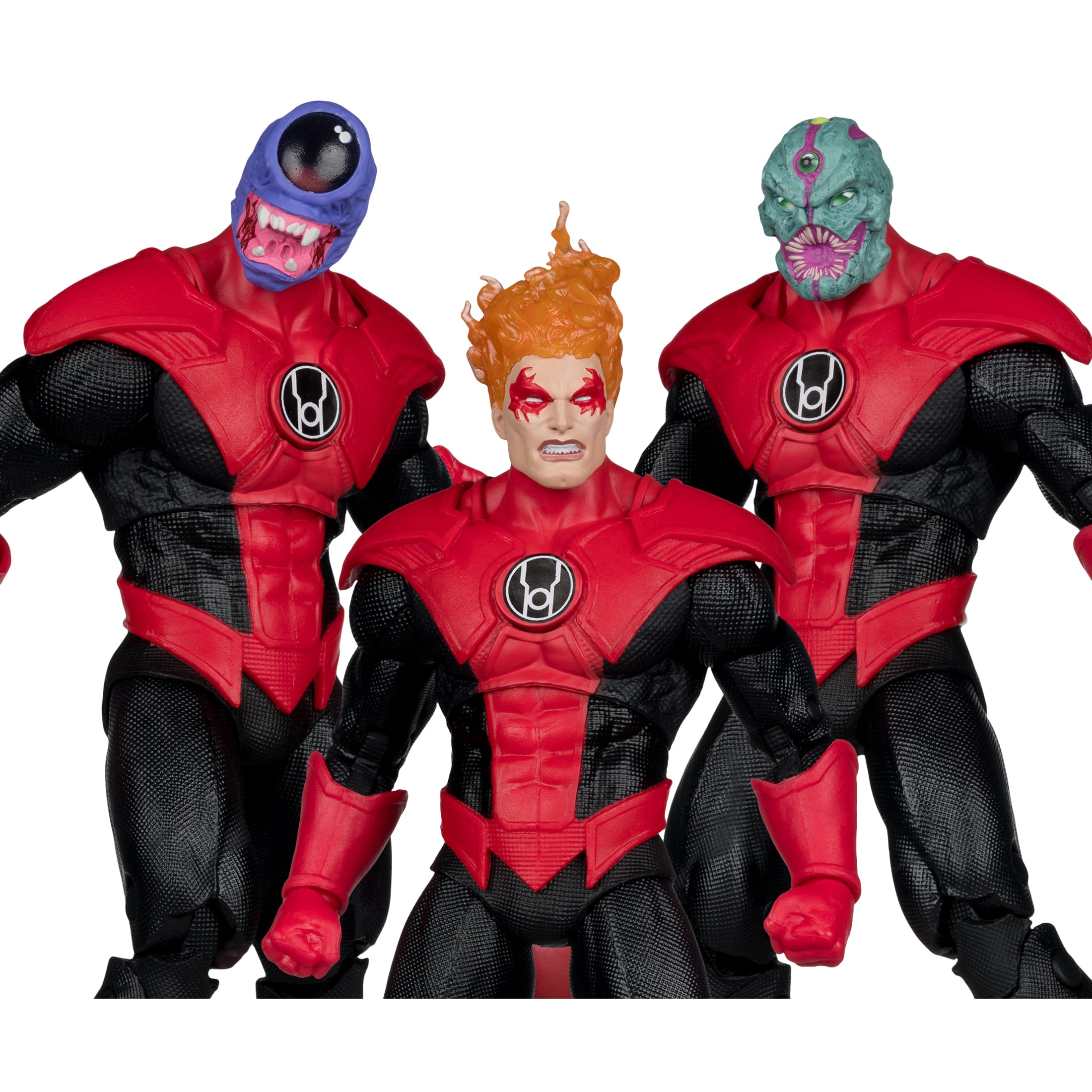 Red Lantern Corps DC Multiverse 7-Inch Figure — Alternate Heads Detail Showing All Three Head Sculpts