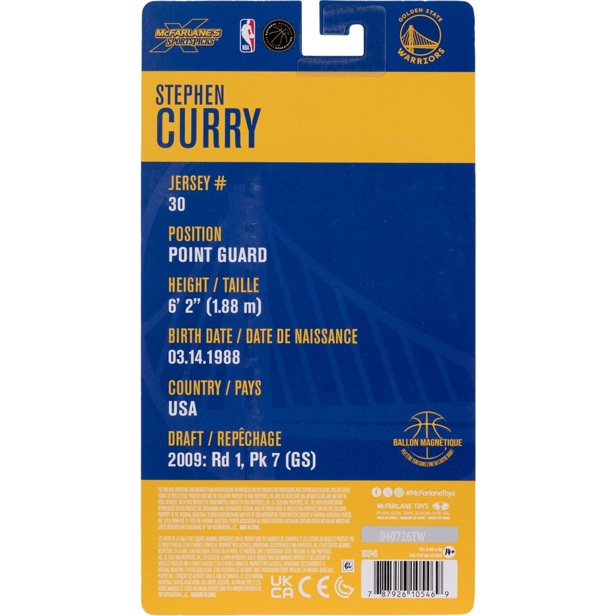 Stephen Curry NBA McFarlane SportsPicks 6-Inch Figure — Package Detail Card Back