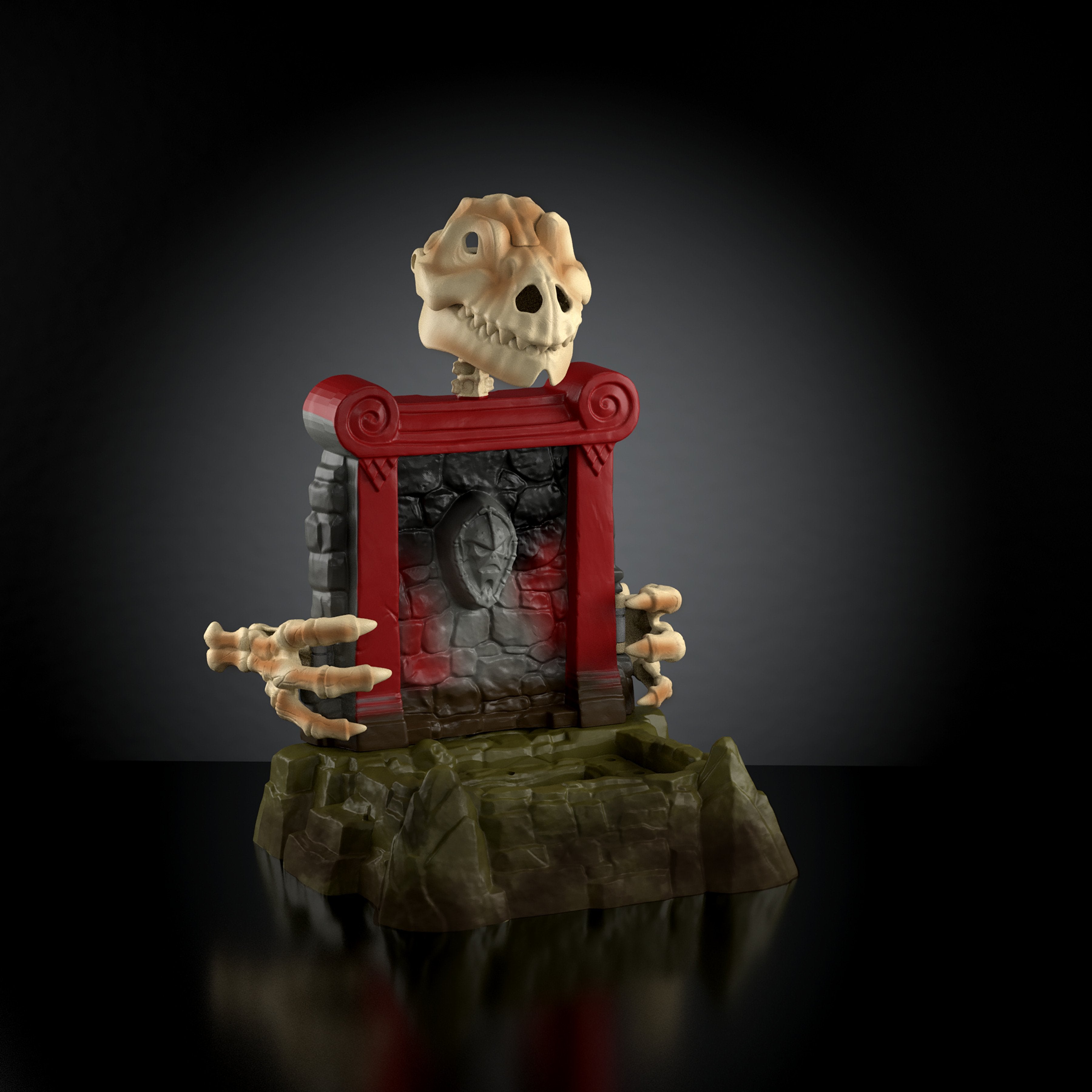 Horde Fright Pit MOTU Origins Playset — Back View Revealing Skeletor Face Medallion on Stone Wall