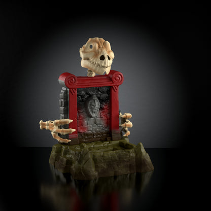 Horde Fright Pit MOTU Origins Playset — Back View Revealing Skeletor Face Medallion on Stone Wall