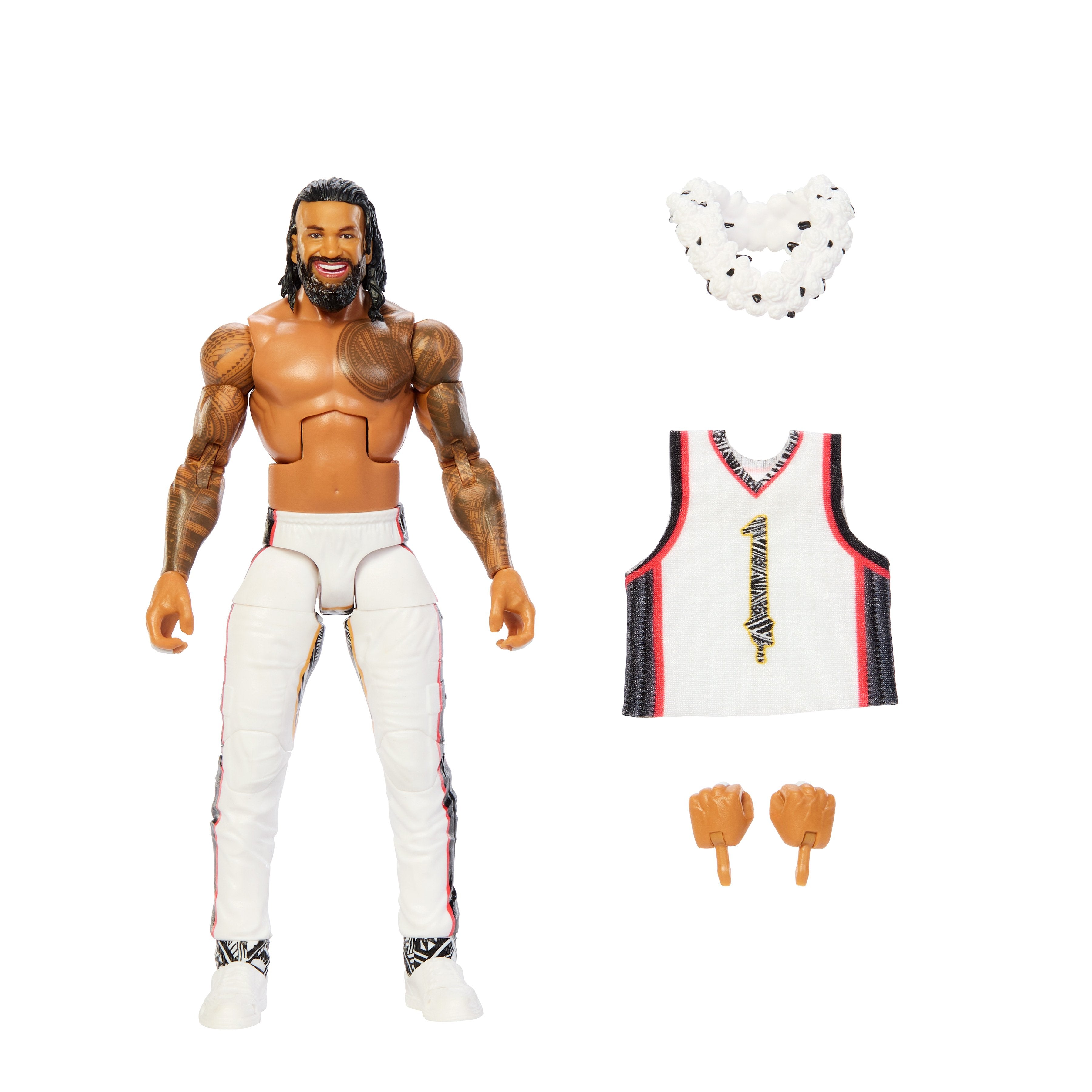 Jimmy Uso WWE Elite Collection 6-Inch Figure — Contents Display with Lei, Jersey, and Swappable Hands