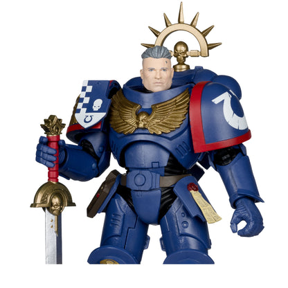 Ultramarines 3rd Company Lieutenant Warhammer 40K 7-Inch Figure — Figure Detail Close-Up Showing Alternate Unhelmeted Head