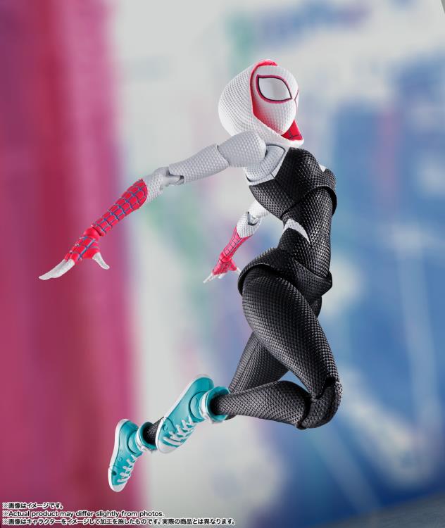 Spider-Gwen S.H.Figuarts Across the Spider-Verse Figure — Side View Airborne Pose