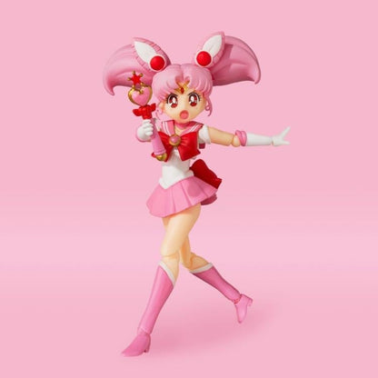 Sailor Chibi Moon S.H.Figuarts Animation Color 3.9-Inch Figure — Action Pose with Pink Moon Stick Back View