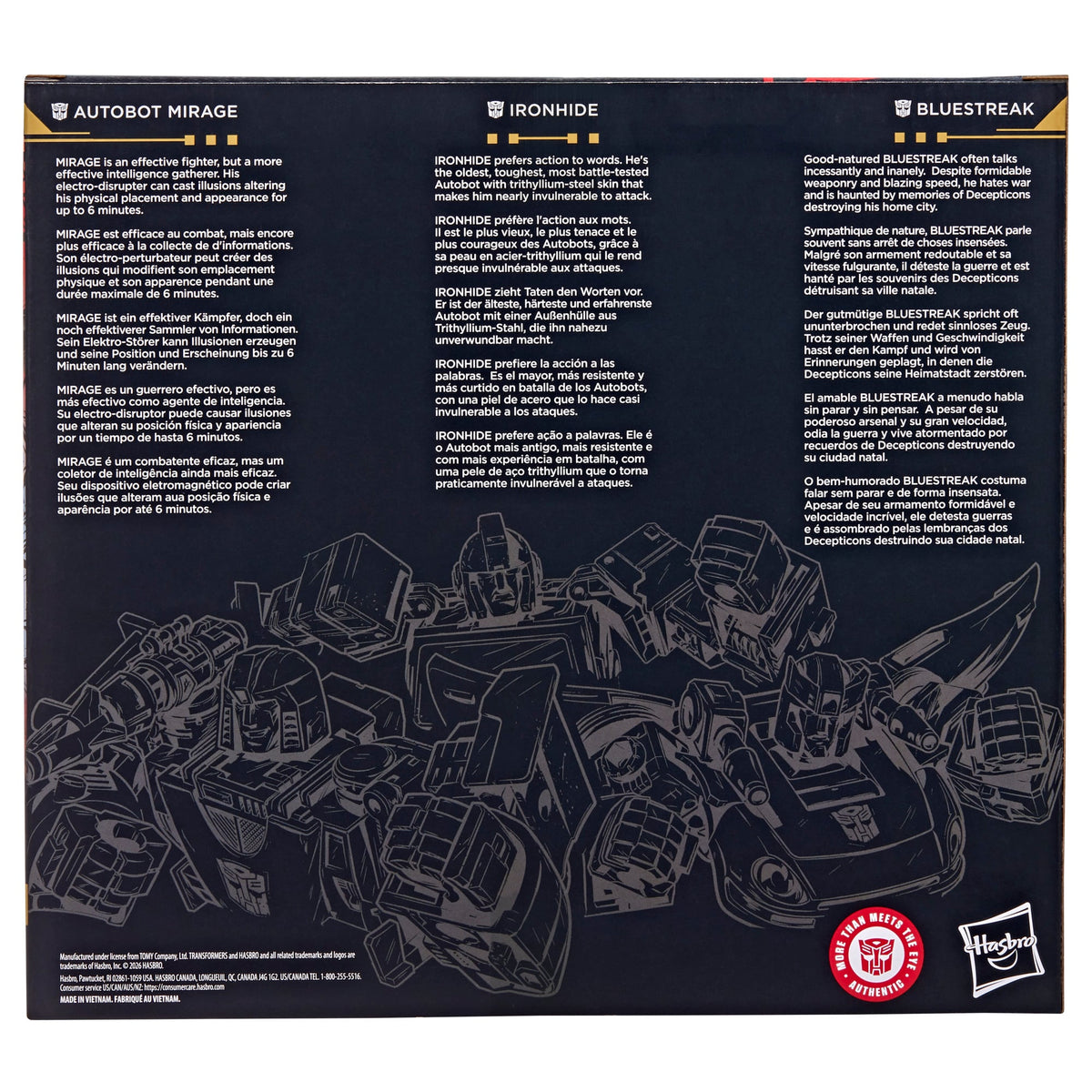 Transformers Age of the Primes Three-Pack — Box Back with Character Bios