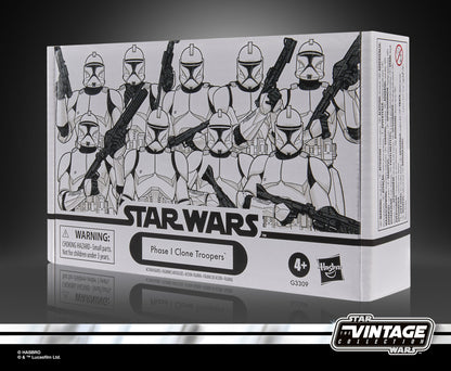 Phase I Clone Troopers Vintage Collection 3.75-Inch 4-Pack — Package Side View with Multilingual Text