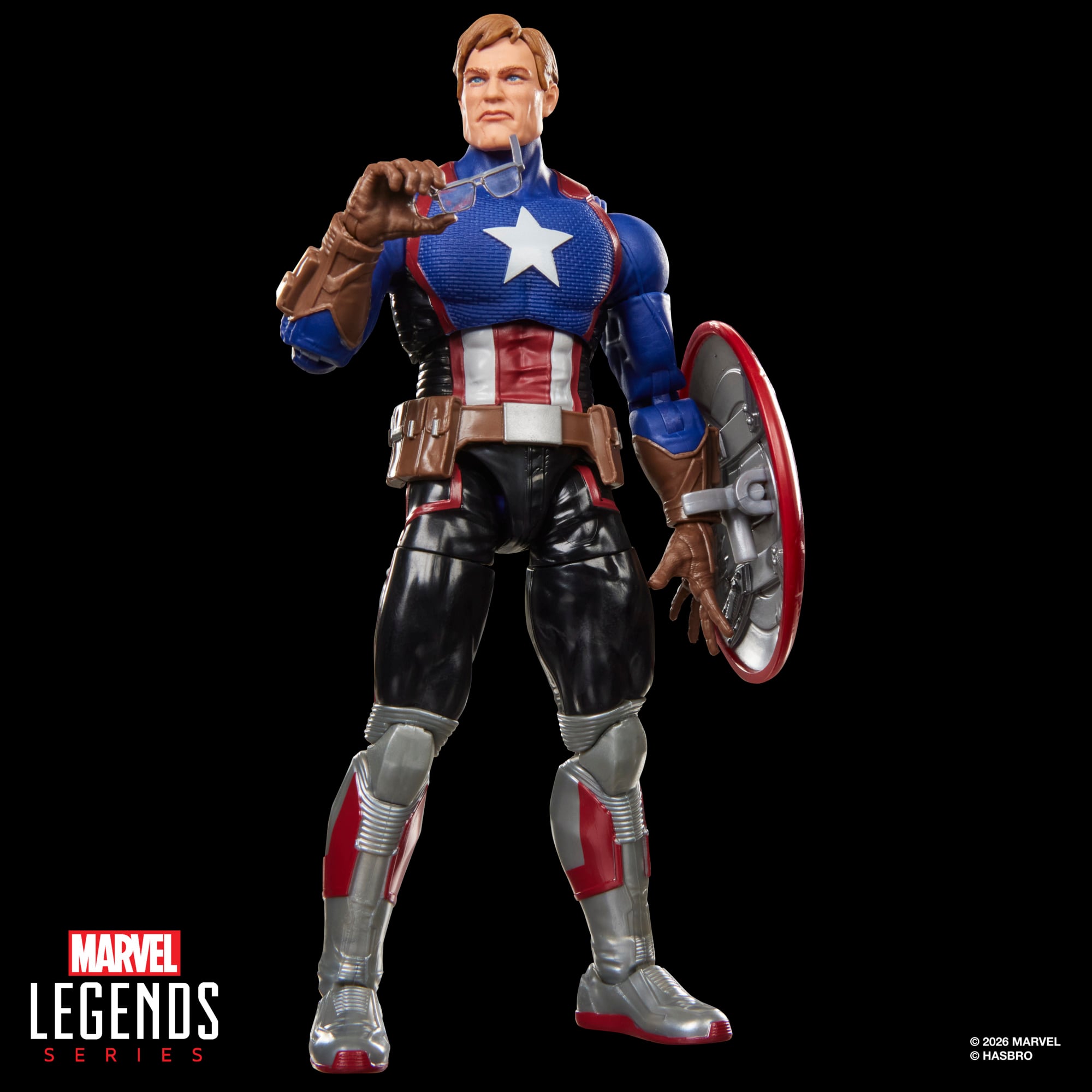 Captain America Avengers Twilight Marvel Legends 6-Inch Figure — Alternate Unmasked Head Holding Glasses and Shield