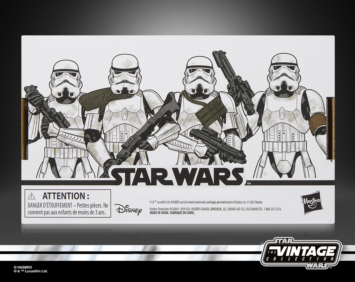 Imperial Remnant Stormtrooper Vintage Collection 4-Pack — Box Back with Illustrated Art