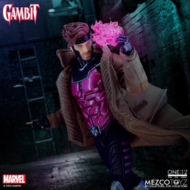 Gambit Mezco One:12 Collective 1/12 Figure — Charged Card Effect Raised Overhead
