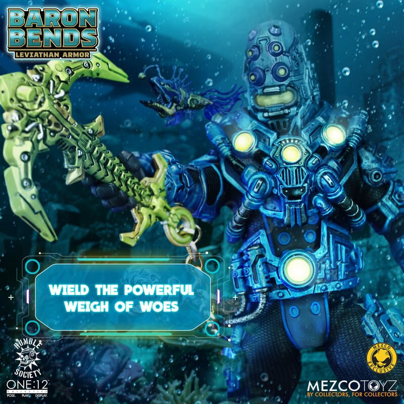 Baron Bends Leviathan Armor One:12 Collective Figure — Weigh of Woes Anchor Weapon and Aquaticon Accessories Display
