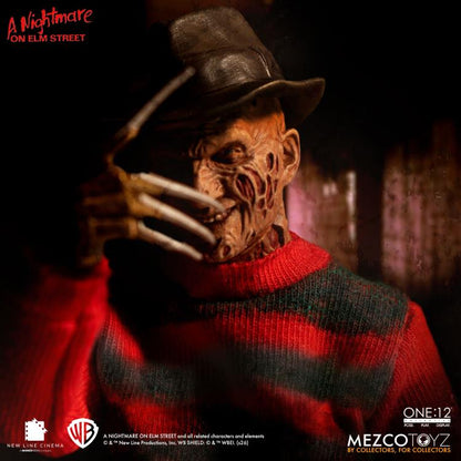 Freddy Krueger One:12 Collective 6-Inch Figure — Claw Glove Face Close-Up Three-Quarter View