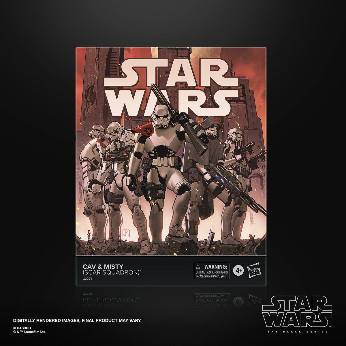 Cav and Misty SCAR Squadron Black Series 6-Inch Figure Set — Box Art Close-Up with SCAR Squadron Comic Art