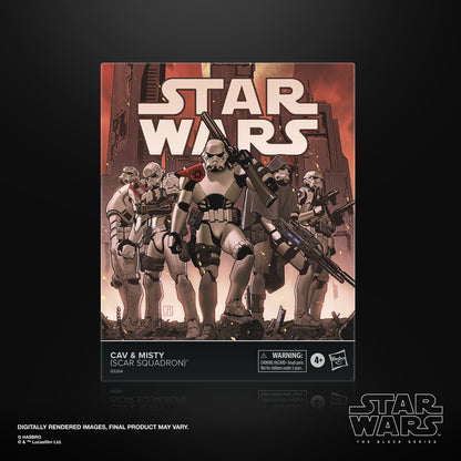 Cav and Misty SCAR Squadron Black Series 6-Inch Figure Set — Box Art Close-Up with SCAR Squadron Comic Art
