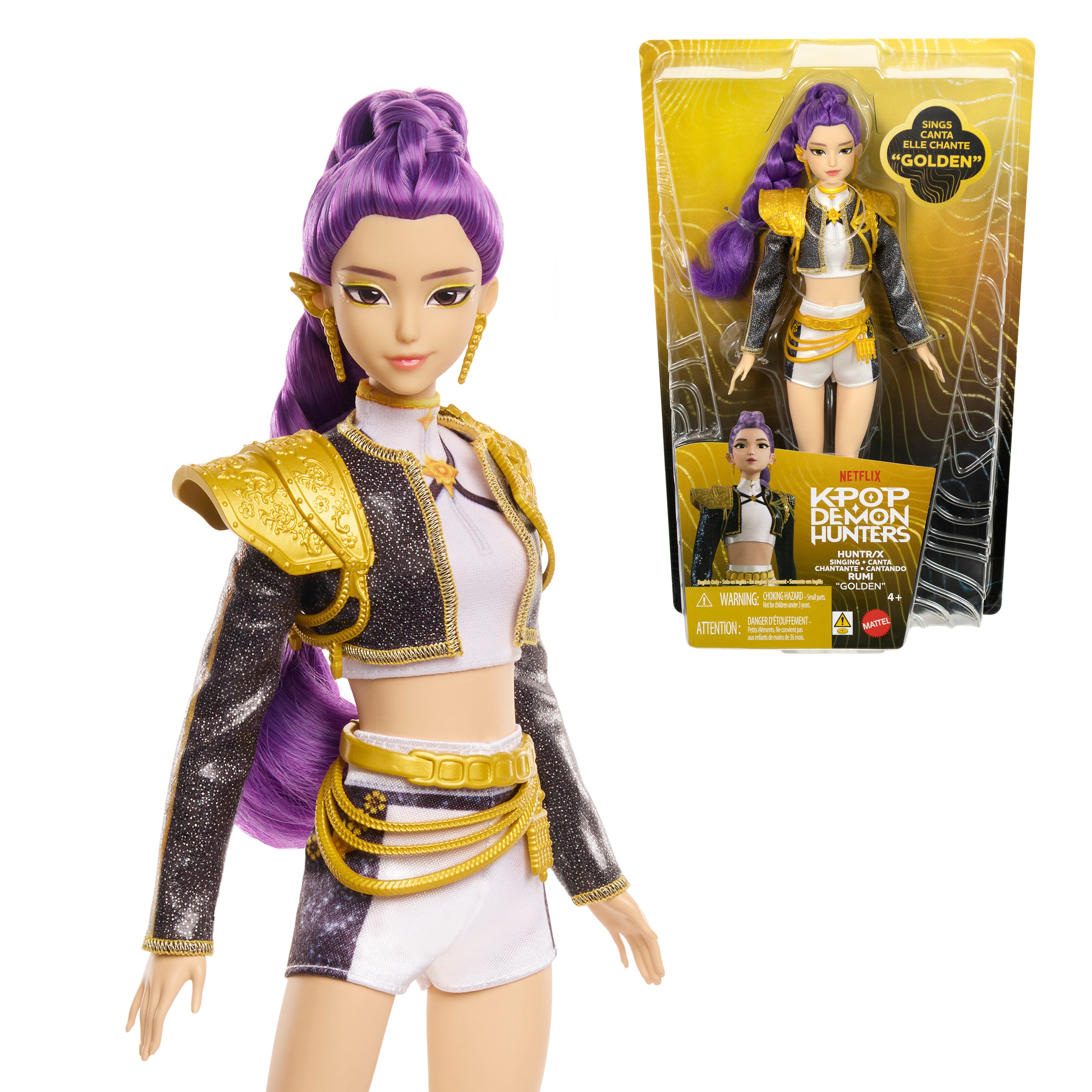 Rumi KPop Demon Hunters HUNTR/X Singing Fashion Doll — Doll and Package Display