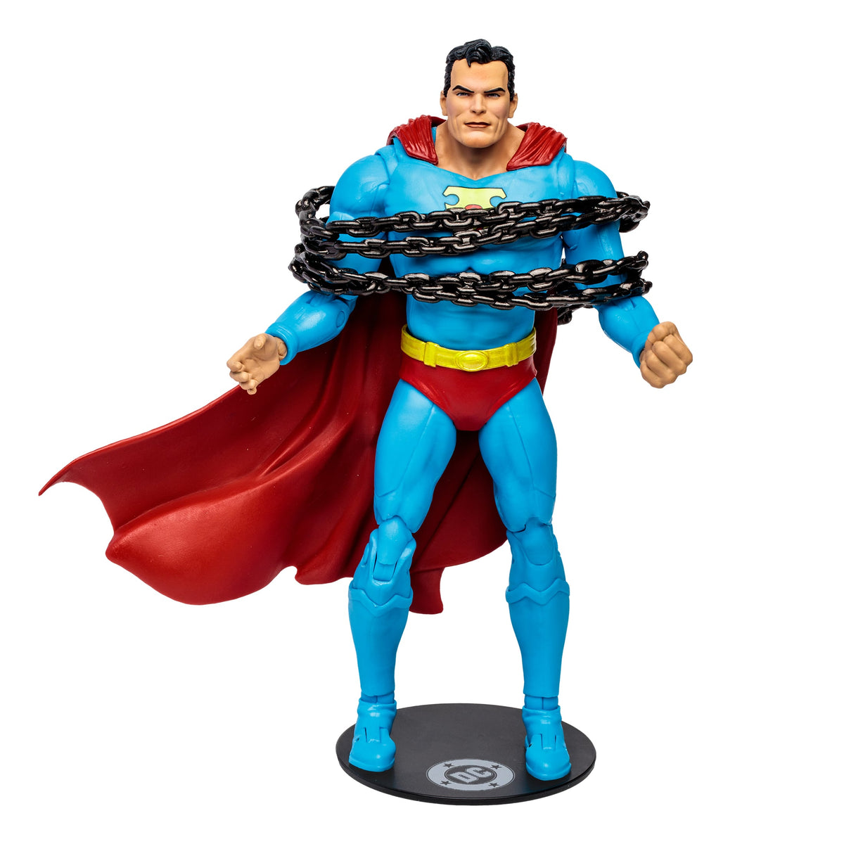 Superman Action Comics DC Multiverse 7-Inch Figure — Chain Wrapped Front View on Base