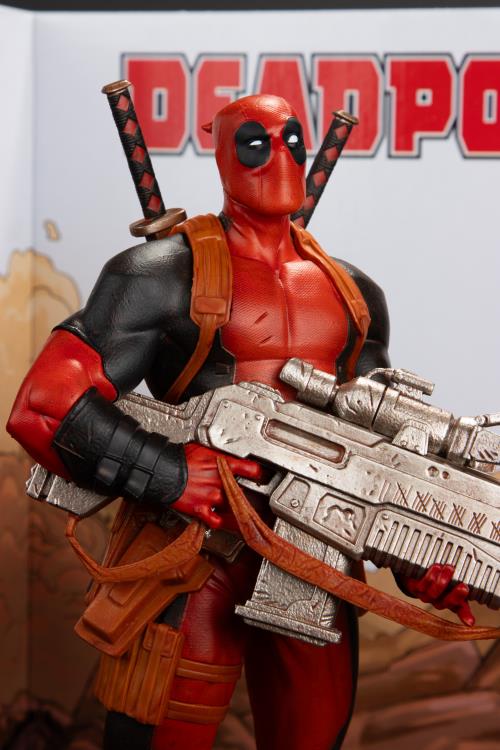 Deadpool McFarlane 1/6 Scale Figure — Upper Body Detail Showing Mask and Rifle Sculpt