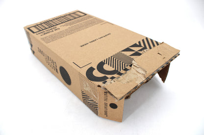 CM Punk WWE Elite Collection Mattel Creations Exclusive 6-Inch Figure — Corrugated Shipper Box Side View Showing Shipping Label Area and Open Flap Damage