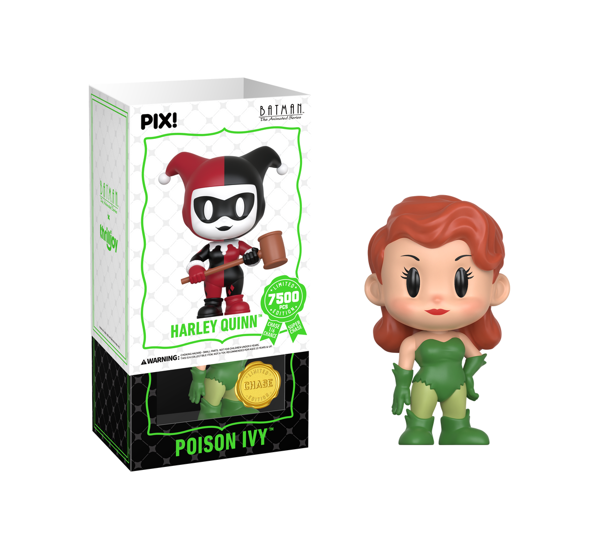 Harley Quinn Batman: The Animated Series PIX! Limited Edition Figure — Package Detail Showing Harley Quinn Box Art and Poison Ivy Chase Figure Side by Side