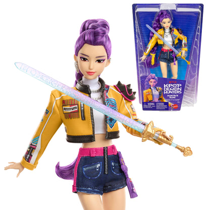 Rumi HUNTR/X KPop Demon Hunters 12-Inch Doll — Out of Box with Box Art Side by Side