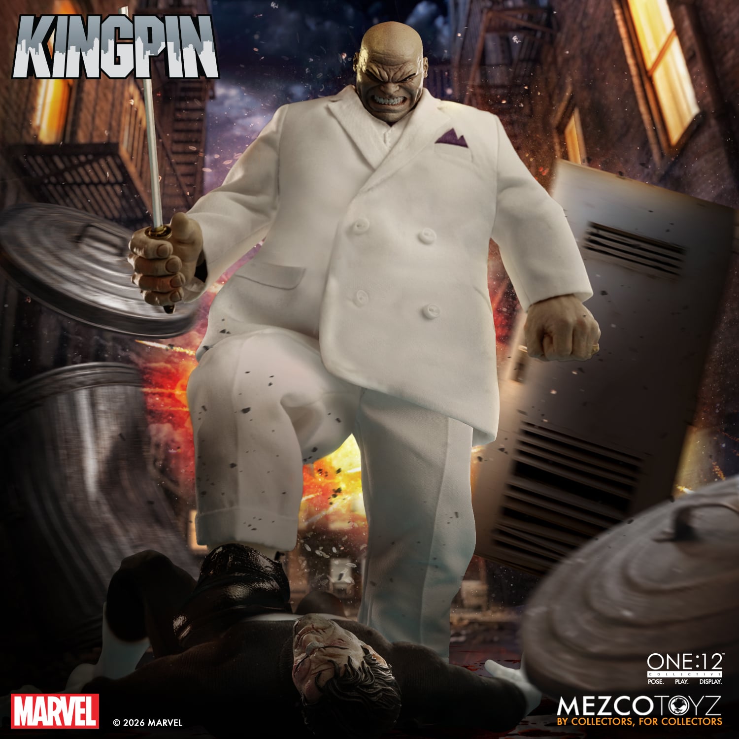 Kingpin Marvel One:12 Collective 6-Inch Figure — Combat Pose Wielding Katana Over Fallen Opponent