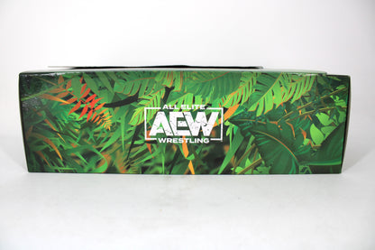 Jungle Boy & Luchasaurus Jurassic Express AEW Unrivaled Collection 2-Pack — Box Art Close-Up Showing Jungle-Themed AEW Logo on Bottom Panel