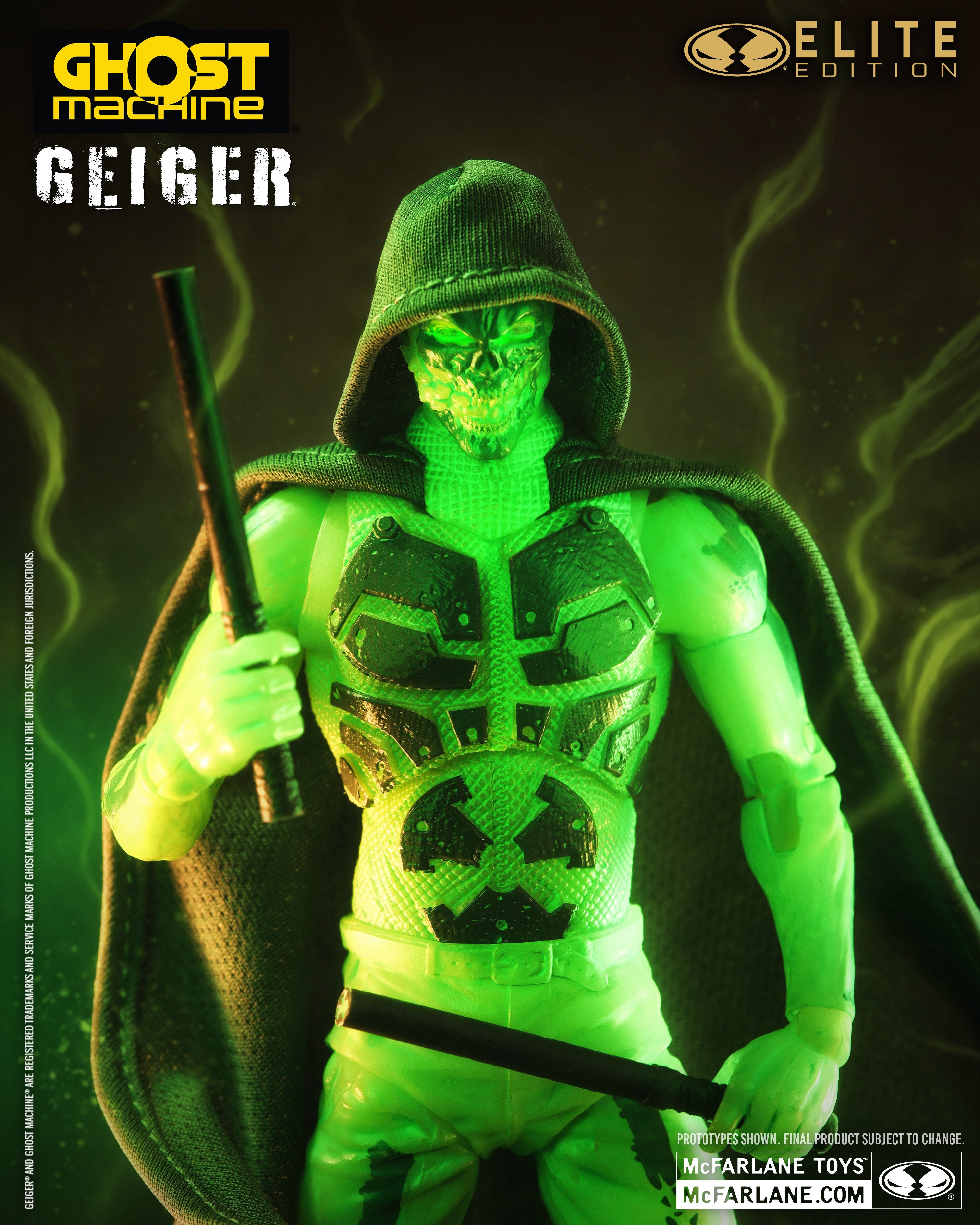 Geiger Ghost Machine McFarlane Elite Edition 7-Inch Action Figure — Figure Detail Showcasing Hooded Cape and Glowing Skull Face Up Close