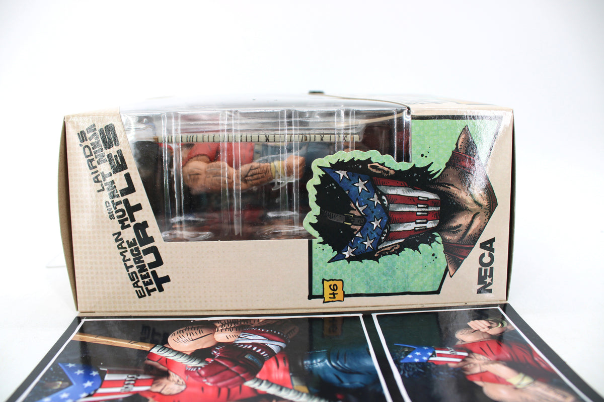 Casey Jones Ultimate Mirage Comics TMNT 7-Inch Figure — Side View with Casey Jones Mask Comic Art and Contents Display