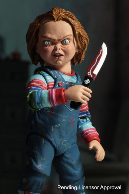 Chucky Child's Play Ultimate 4-Inch Figure — Scarred Head Sculpt Holding Bloody Butcher Knife Close-Up