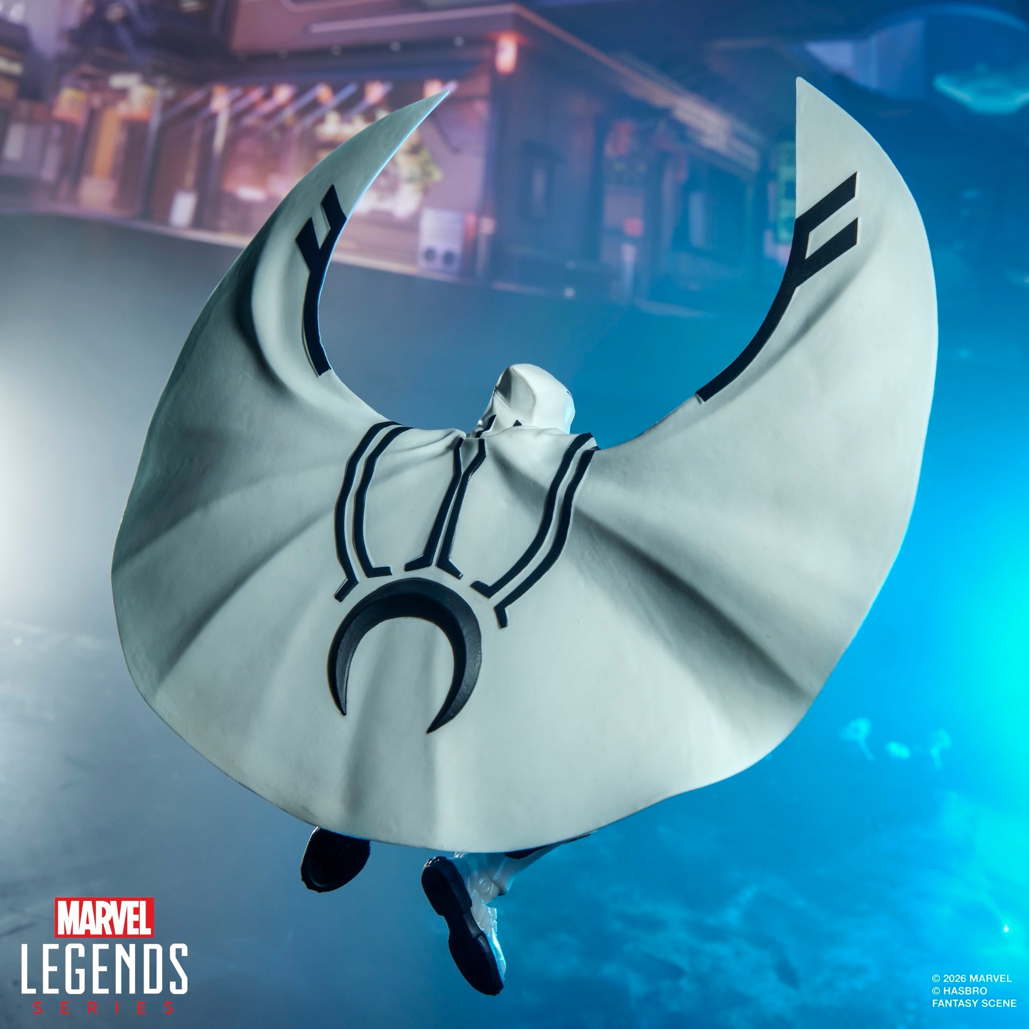 Moon Knight Marvel Legends 6-Inch Figure — Overhead View of Moon-Shaped Cape Spread