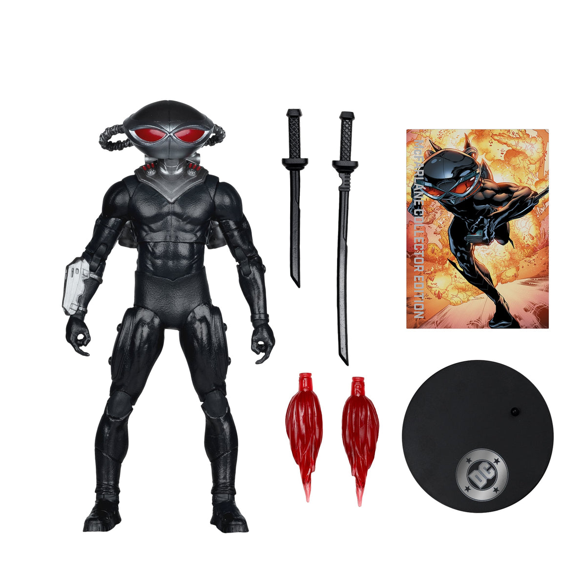 Black Manta DC Multiverse 7-Inch Figure — Accessories Included Display with Swords, Flame Effects, Base, and Art Card