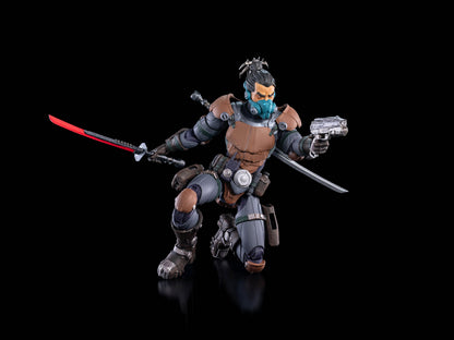 Kyojii Rune Cosmic Legions 6-Inch Figure — Kneeling Combat Pose with Powered Red Blade and Pistol