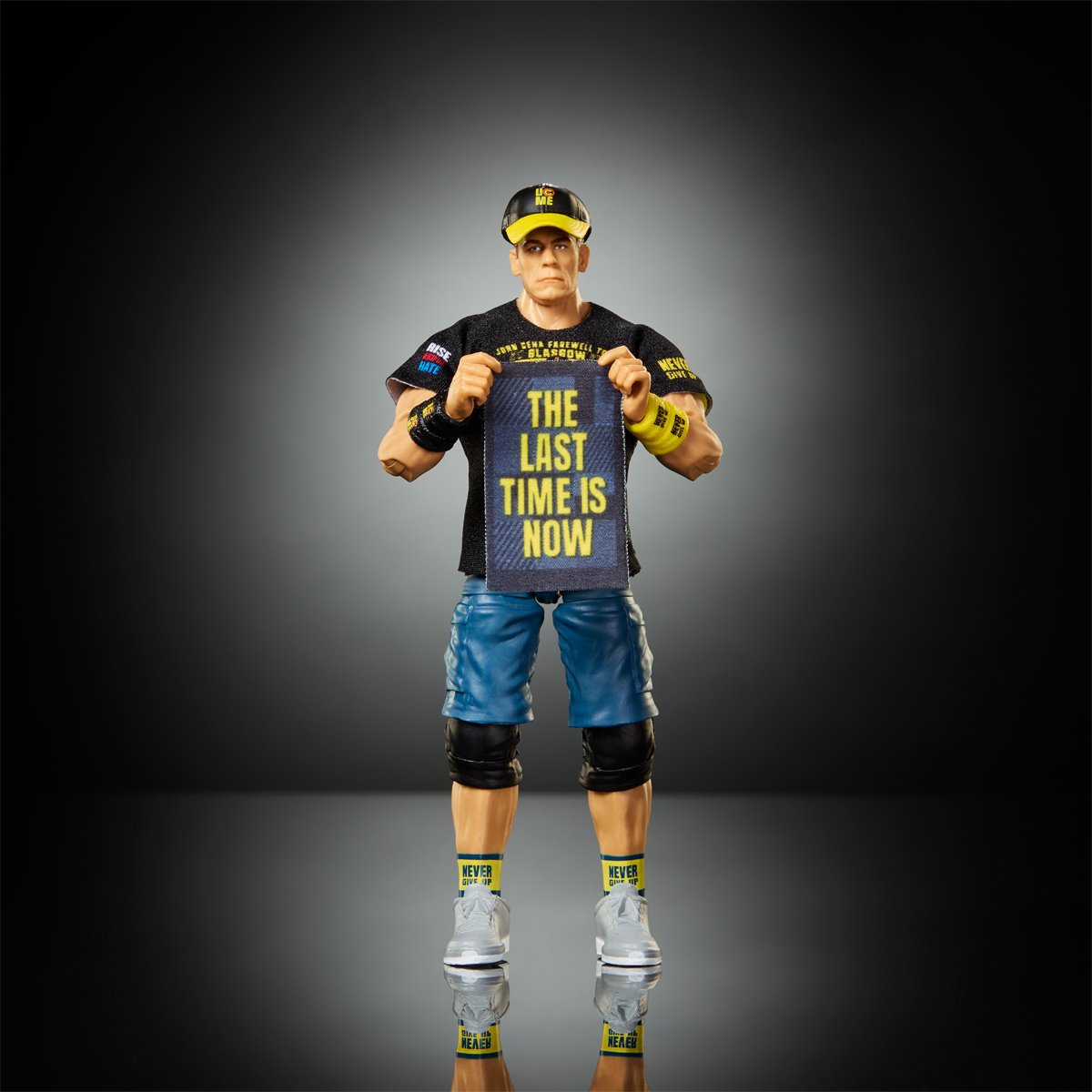 John Cena WWE Elite Top Picks 6-Inch Figure — Front View Holding The Last Time Is Now Sign