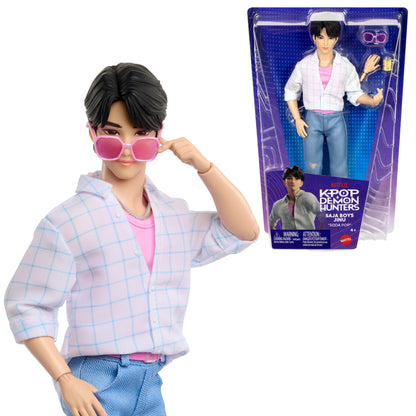 Jinu Soda Pop Saja Boys KPop Demon Hunters 12-Inch Doll — Figure and Packaging Side by Side
