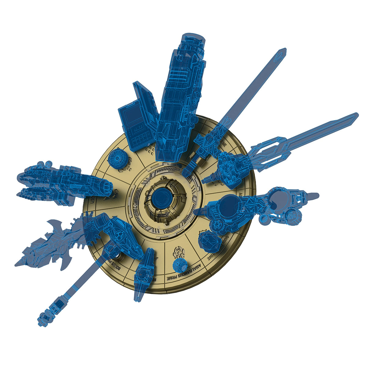 Sentinel Prime Age of the Primes Conduit Artifact Holder — Top View with Blue Artifact Silhouettes Displayed