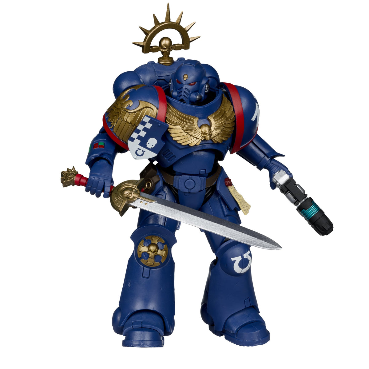 Ultramarines 3rd Company Lieutenant Warhammer 40K 7-Inch Figure — Articulation Pose with Helmeted Head, Power Sword and Plasma Pistol