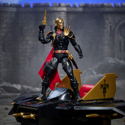 Destro G.I. Joe Classified Series 6-Inch — Articulation Pose Atop Despoiler Vehicle with Gold Pistol Raised