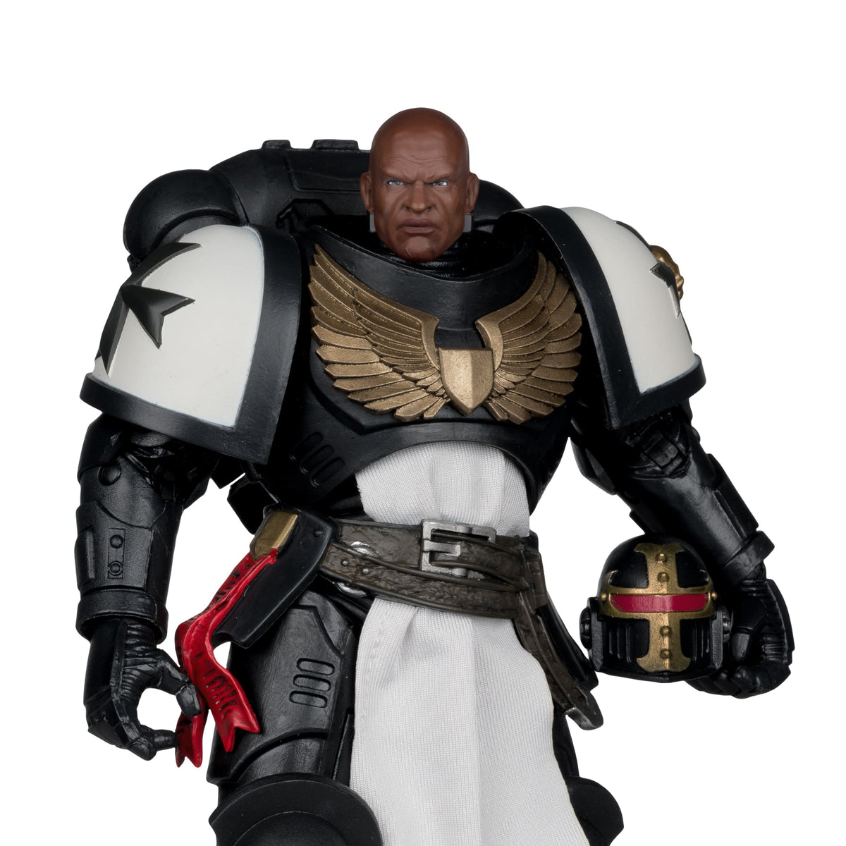 Black Templars Primaris Crusader McFarlane WH40K 7-Inch Figure — Out of Box Showing Alternate Bare Head and Alternate Backpack