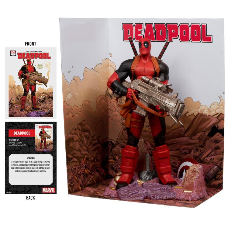 Deadpool McFarlane 1/6 Scale Figure — Art Card Front and Back with Figure and Backdrop Display