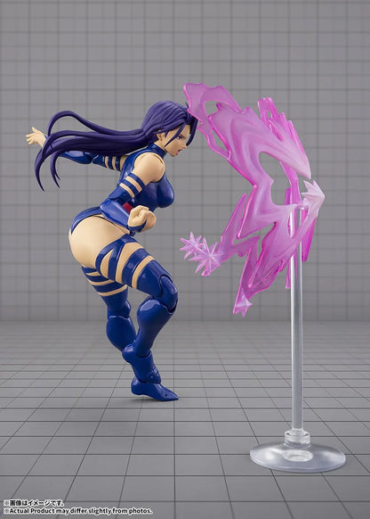 Psylocke Gamerverse S.H.Figuarts 6-Inch Figure — Large Psychic Effect on Display Stand Side View
